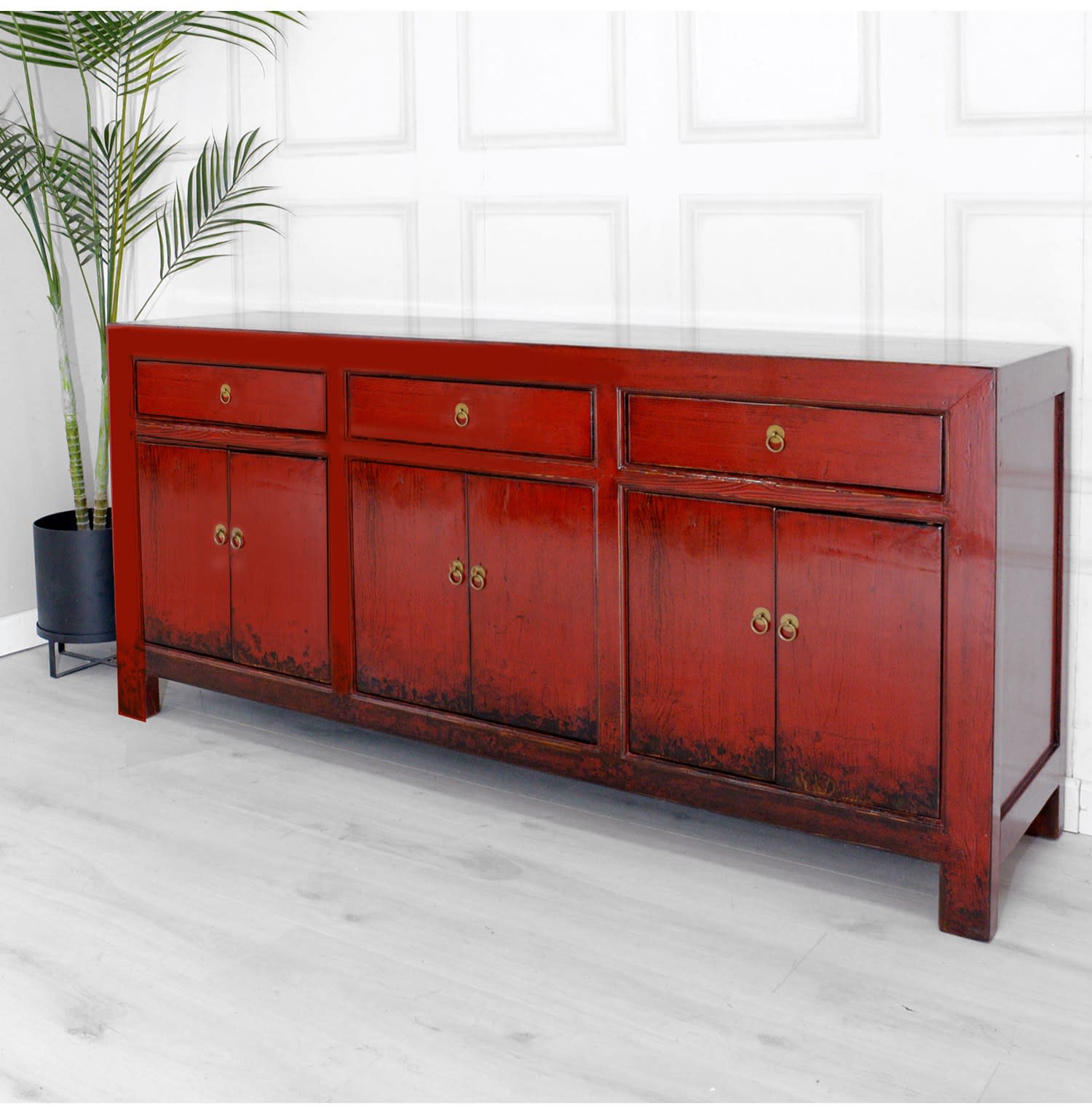 Oriental Style Red 3 Drawer 6 Door Sideboard