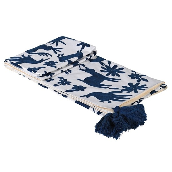 Embroidered Navy Blue Deer Throw