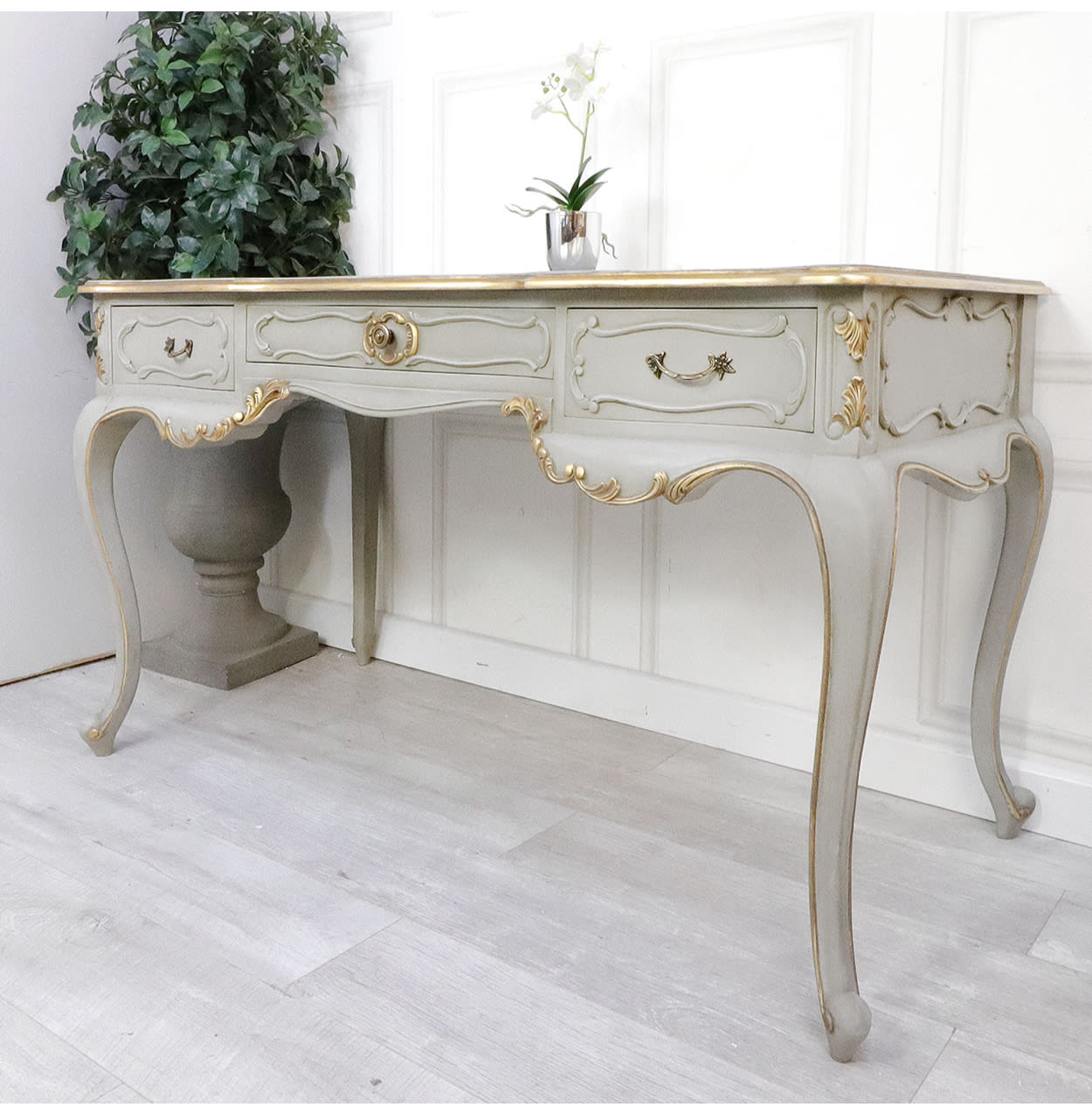 French Style Olive and Gold Dressing Table
