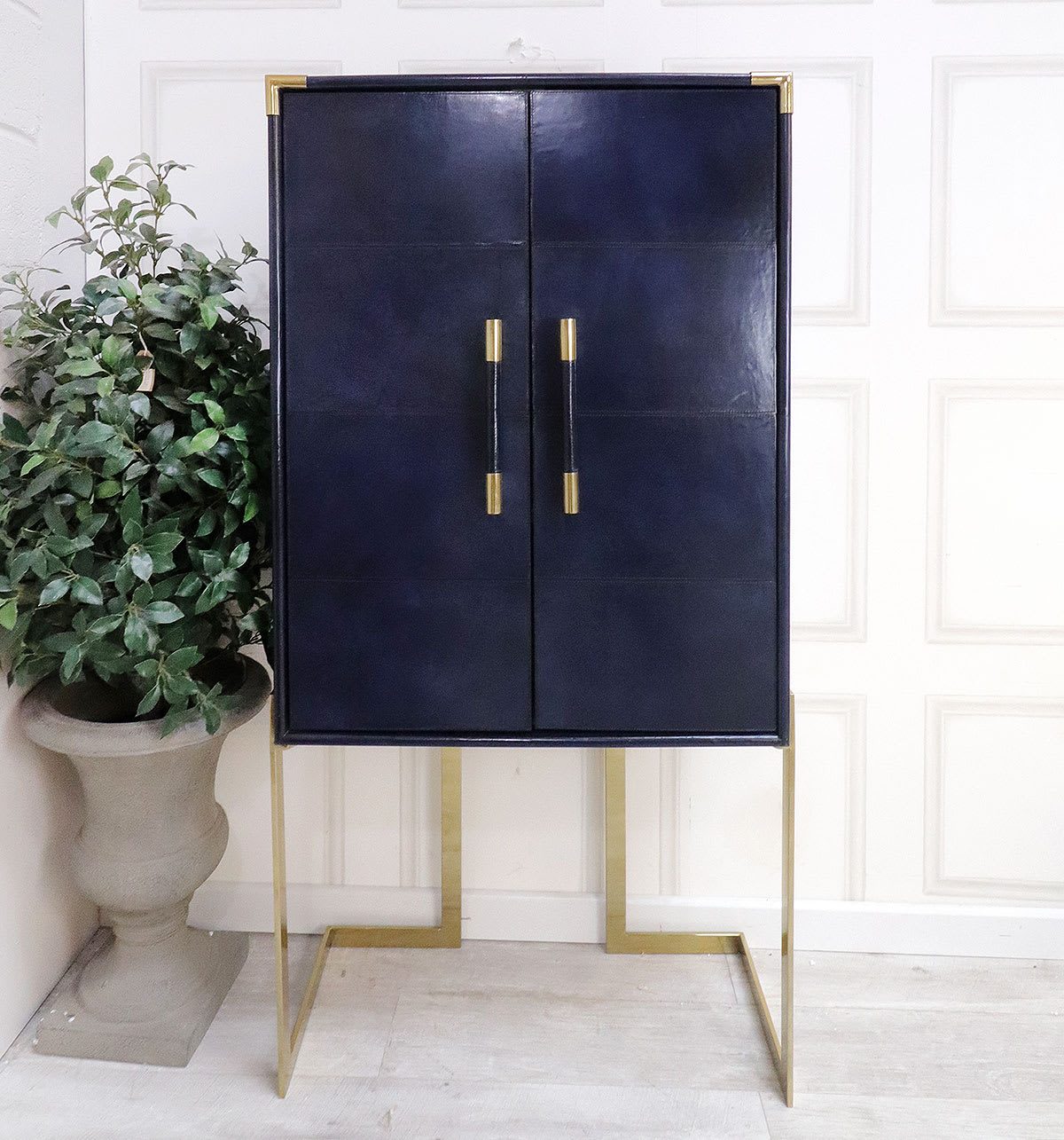 Blue Leather Drinks Cabinet