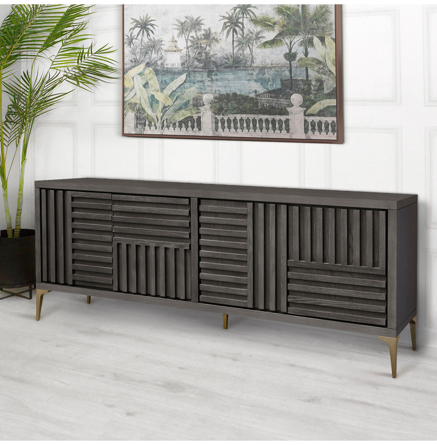 Fuji Dark Grey Oak Large Wooden Sideboard