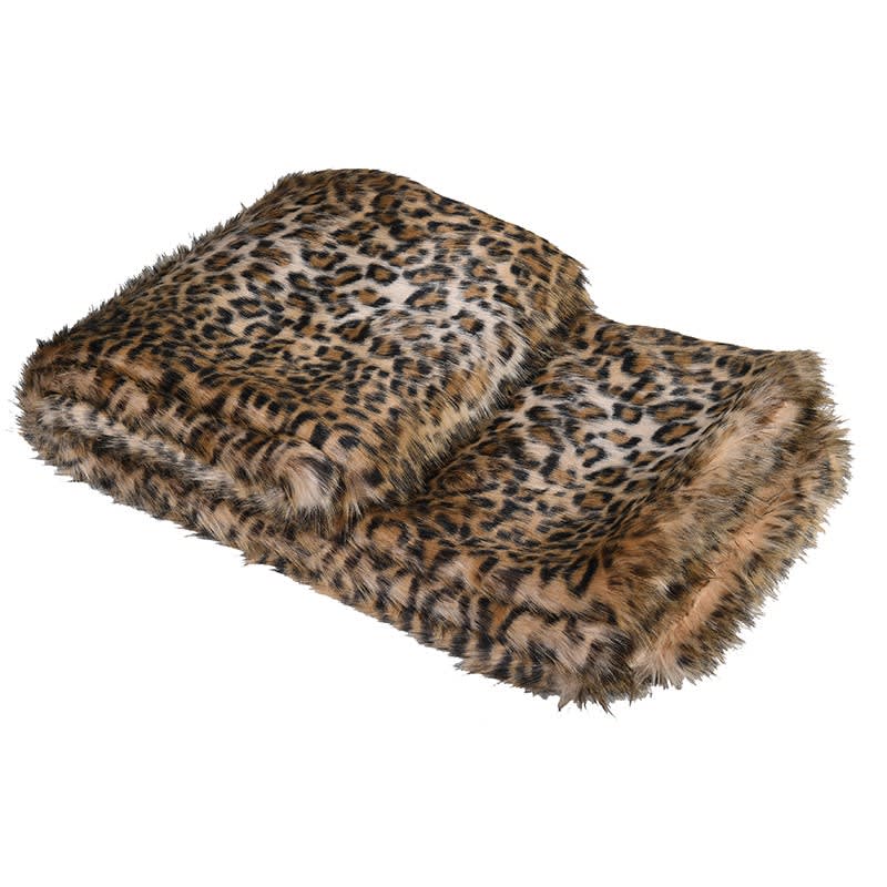 Light Leopard Print Faux Fur Throw