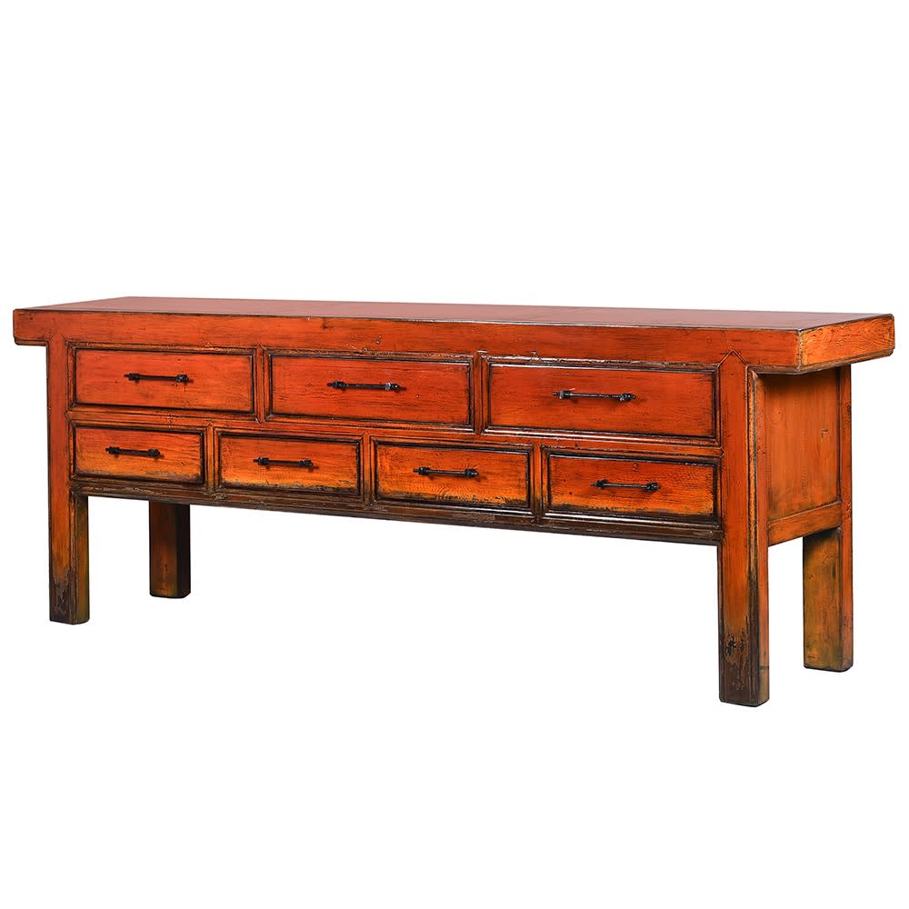 Oriental Style Orange Painted Large Sideboard