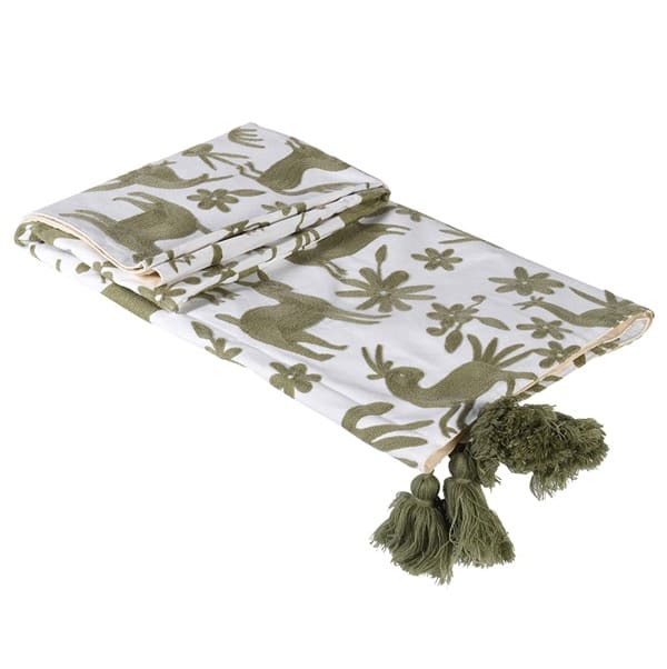 Embroidered Sage Green Deer Throw