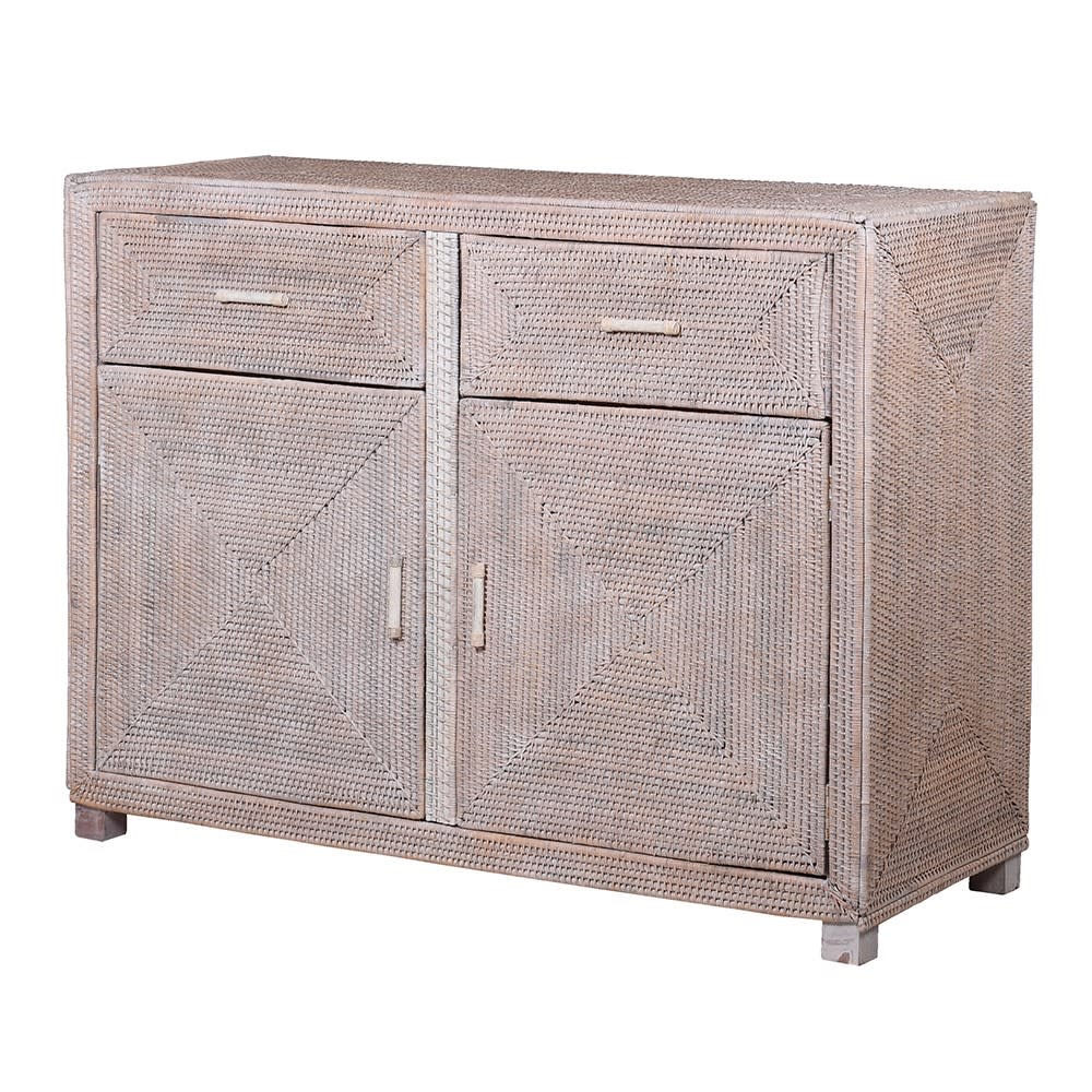 Fiji White Wash Rattan Cupboard