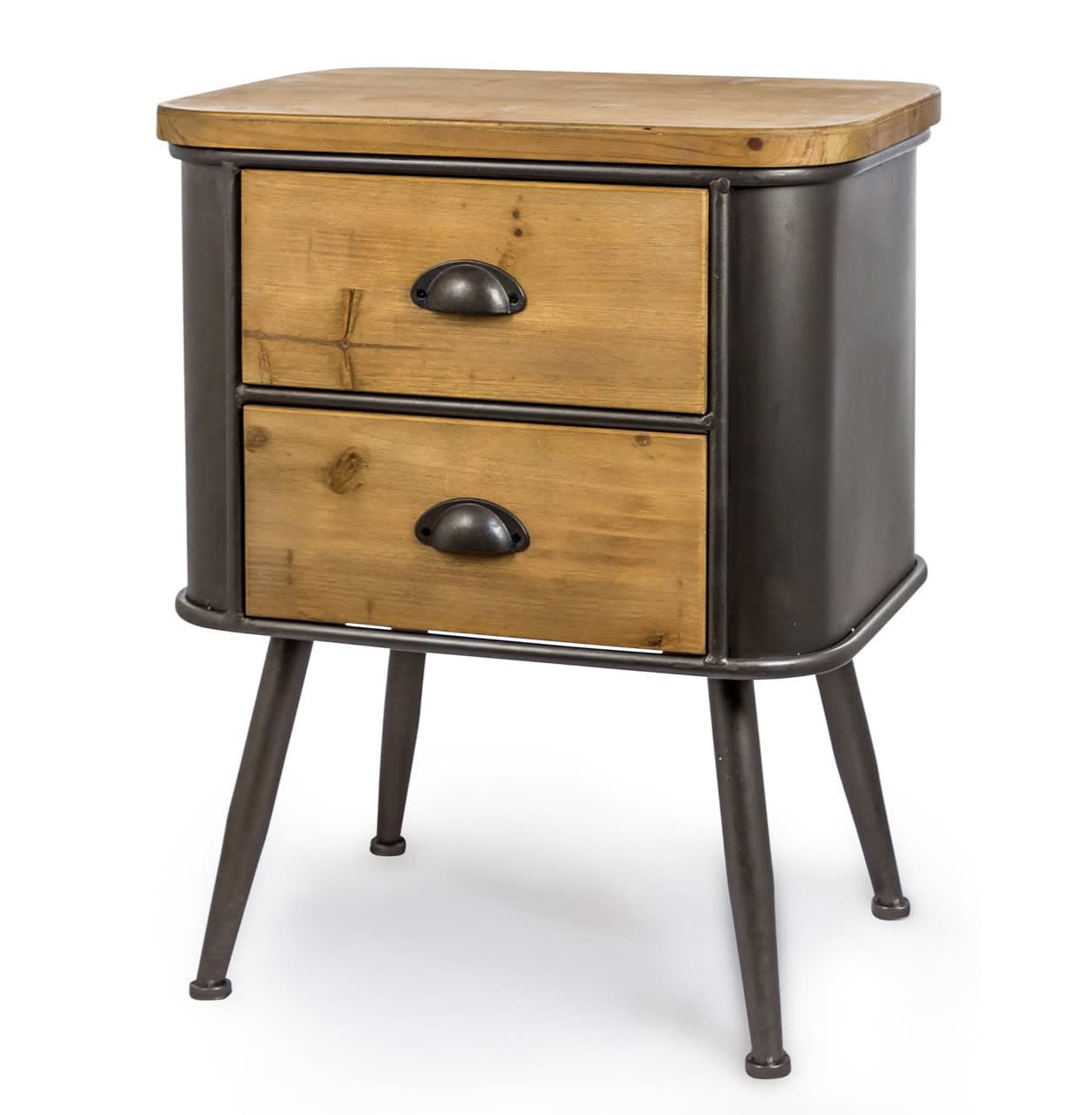 Waterloo Metal and Wood 2 Drawer Bedside Table