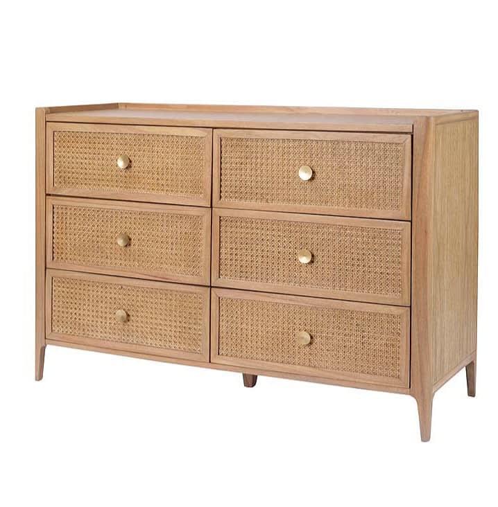 Bali Rattan 6 Drawer Wide Chest of Drawers by Baker Furniture