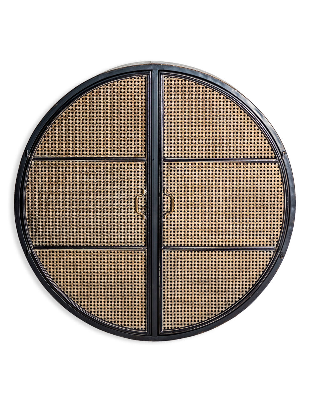 Black Metal and Rattan Wall Cabinet