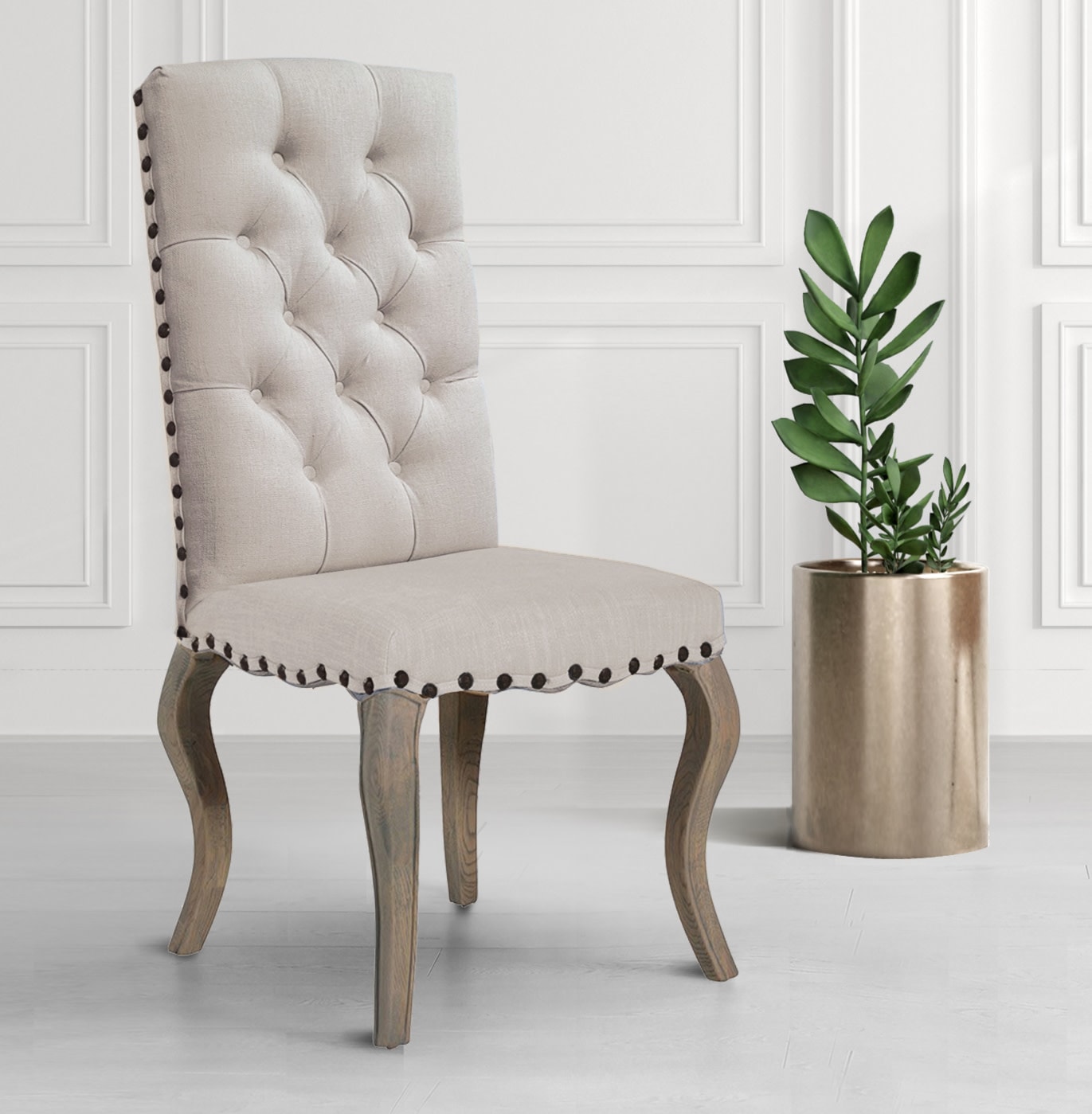Grey Upholstered Studded High Back Dining Chair