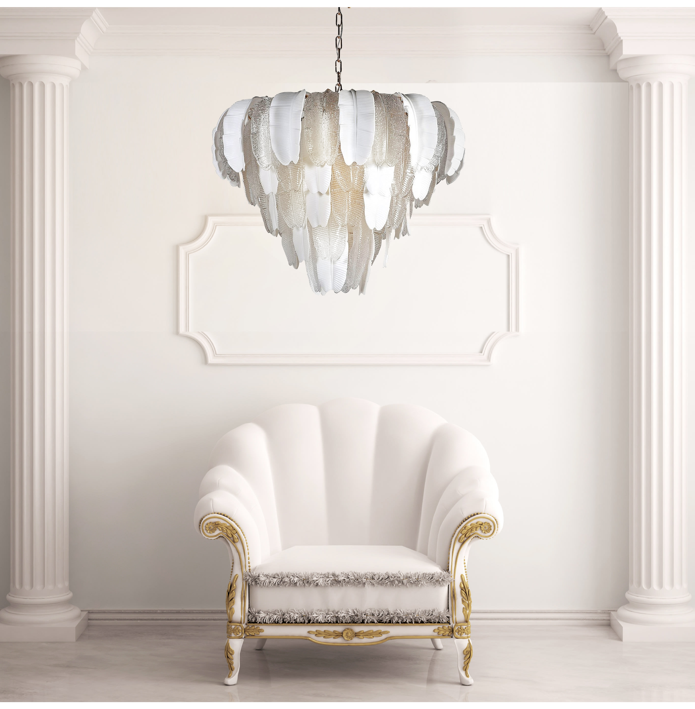 Large Emilienne Clear and White Leaf Tiered Chandelier