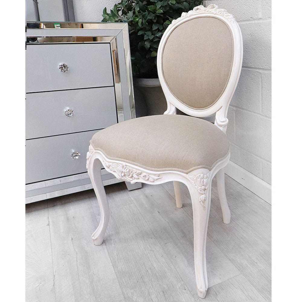 French Style White Linen Oval Dining Chair