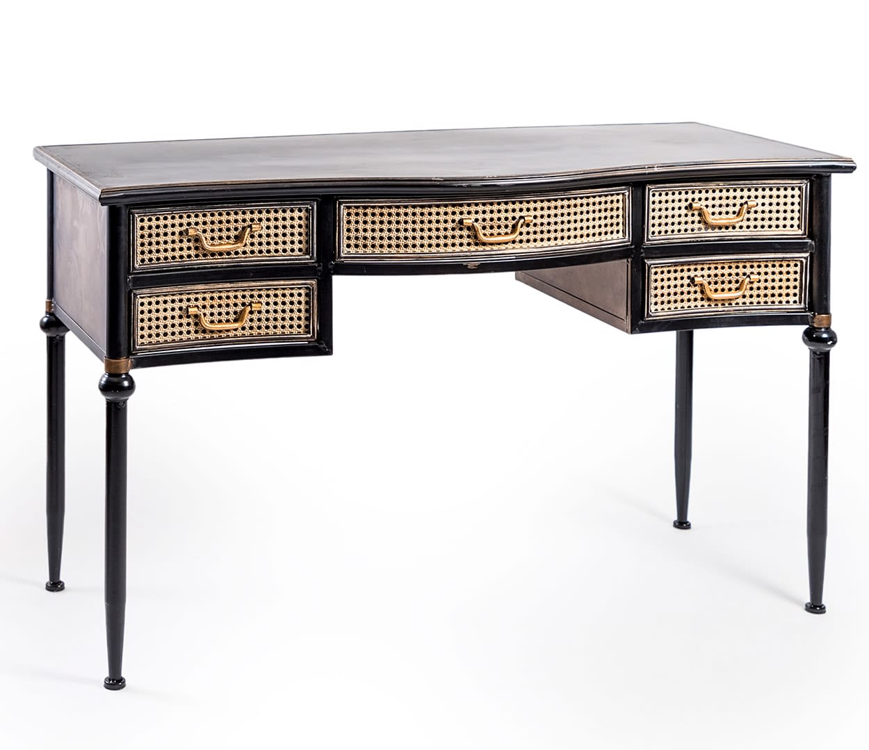 Black Metal Industrial Hall Console Table with Rattan