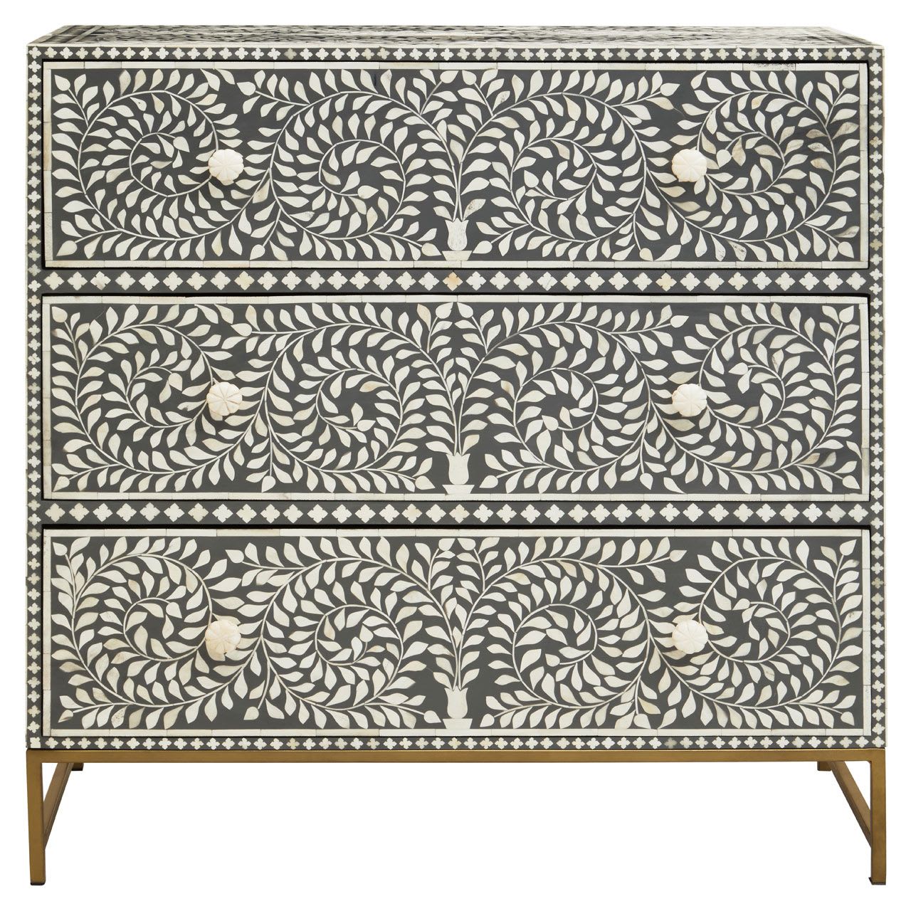 Bone Inlay Floral Chest of Drawers