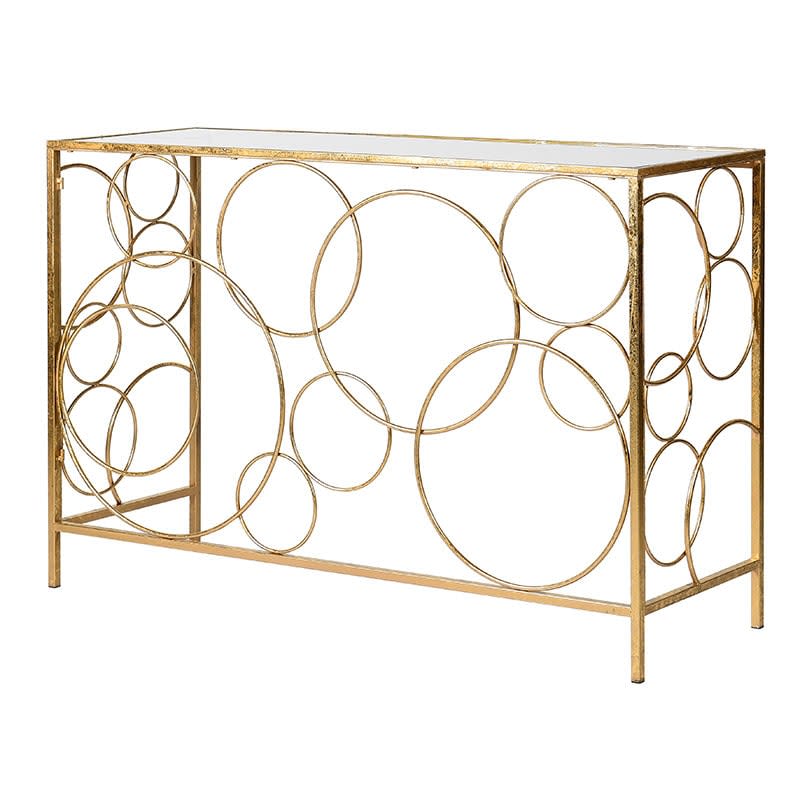 Gold Rings Mirrored Top Console Table