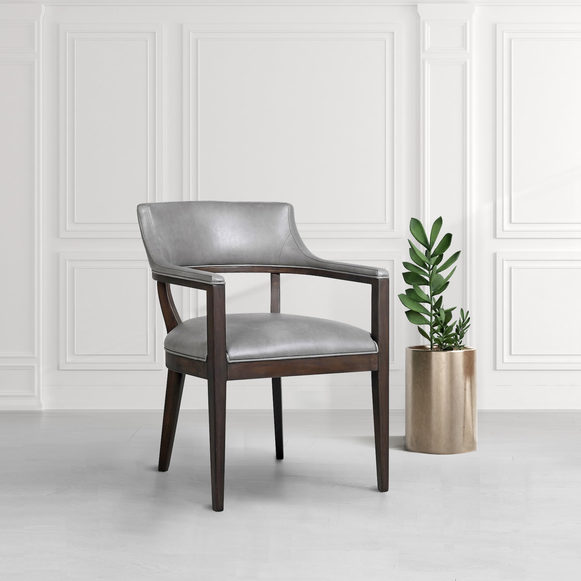 Grey Faux Leather Open Back Dining Chair