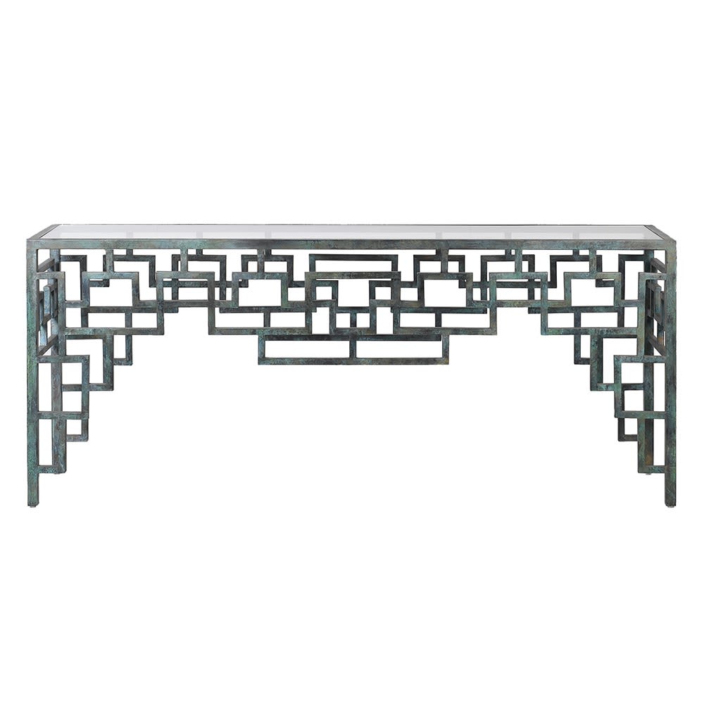 Tonbridge Glass Top Geometric Hall Console Table