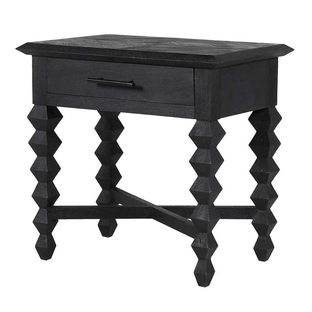 Kanjara Black Geometric Leg Bedside Table