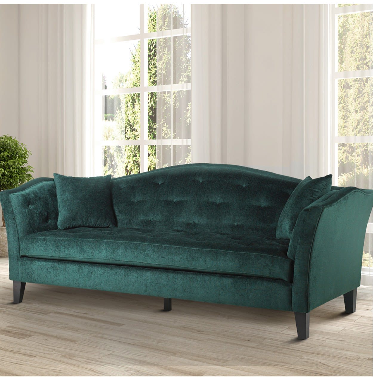 3 Seater Green Emerald Polyester Sofa