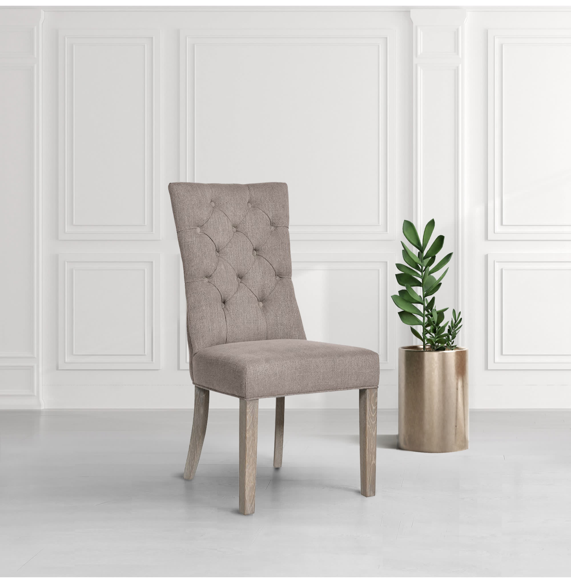 Light Grey Linen Fabric Buttoned Dining Chair