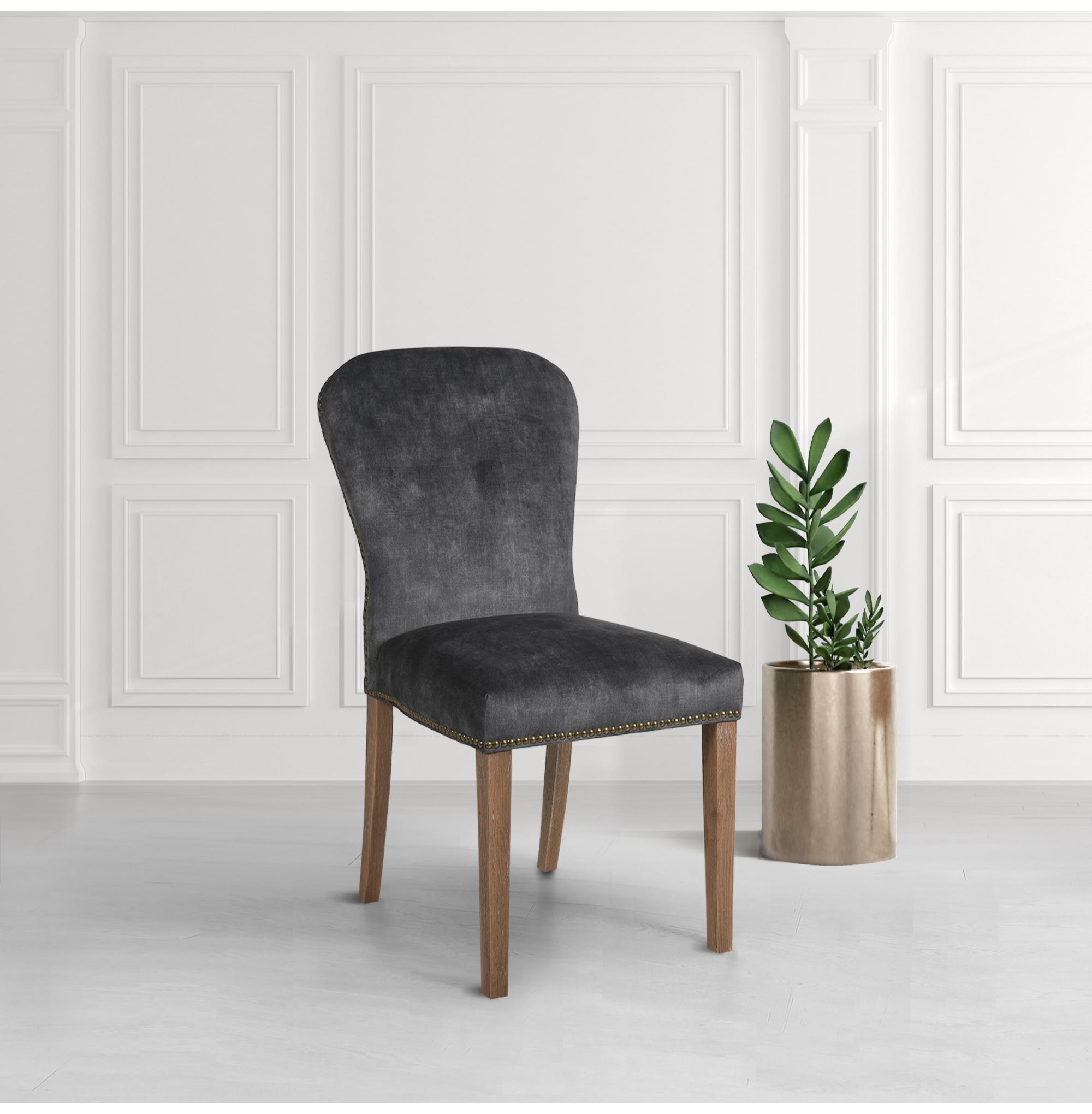 Charcoal Grey Velvet Dining Chair 