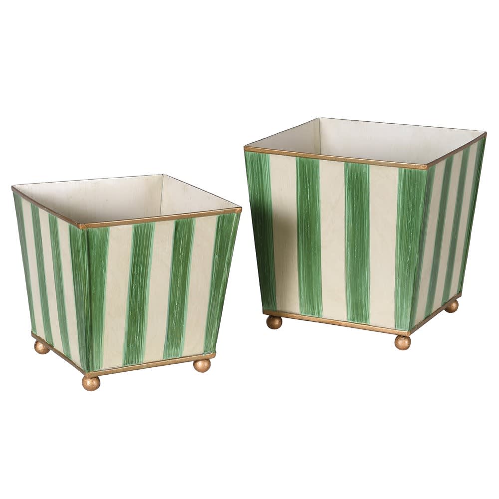 Pair of Green Iron Tapered Planters