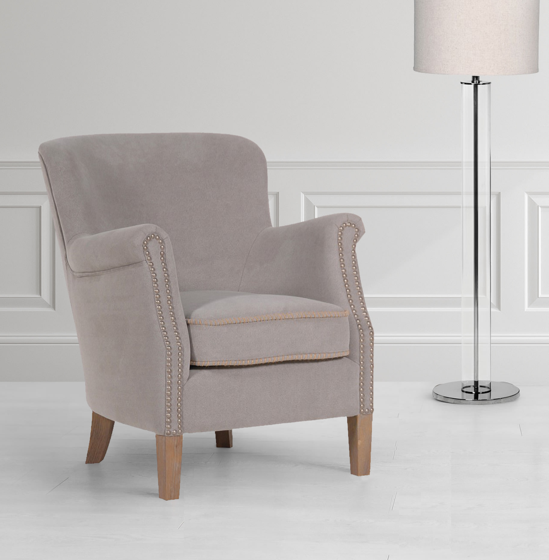 Studded Light Grey Easy Chair