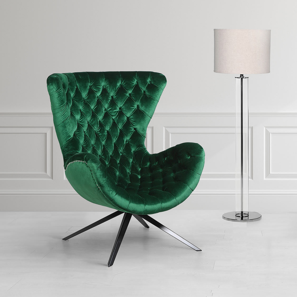 Emerald Green Studded Curved Velvet Armchair 