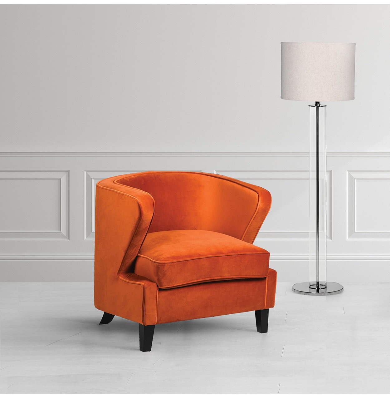 Orange Velvet Winged Armchair 