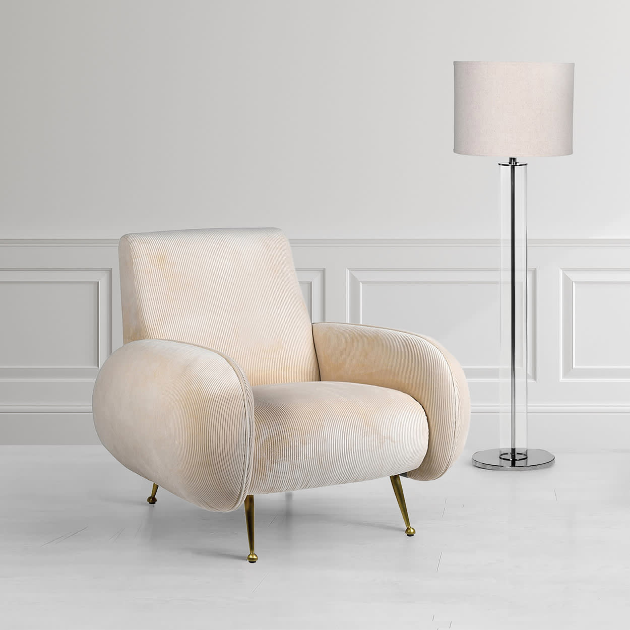 Cream Ribbed Velvet Armchair