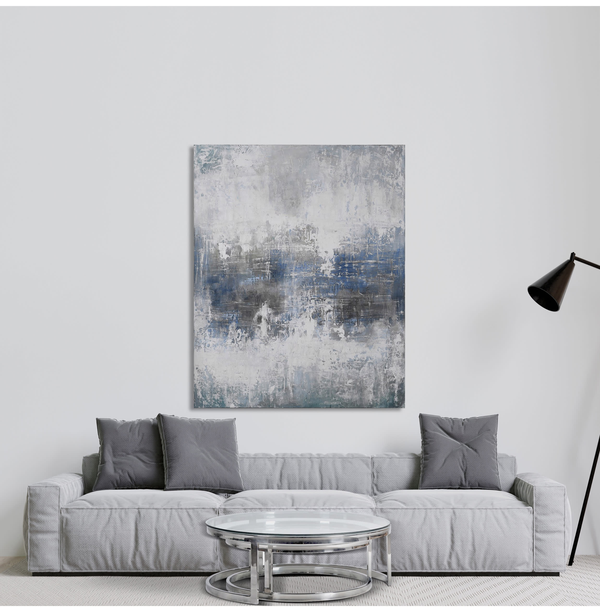 Large Abstract Art Grey Blue