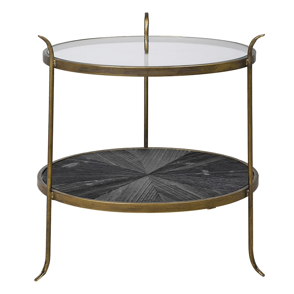 Two Tier Glass Table with Wooden Shelf