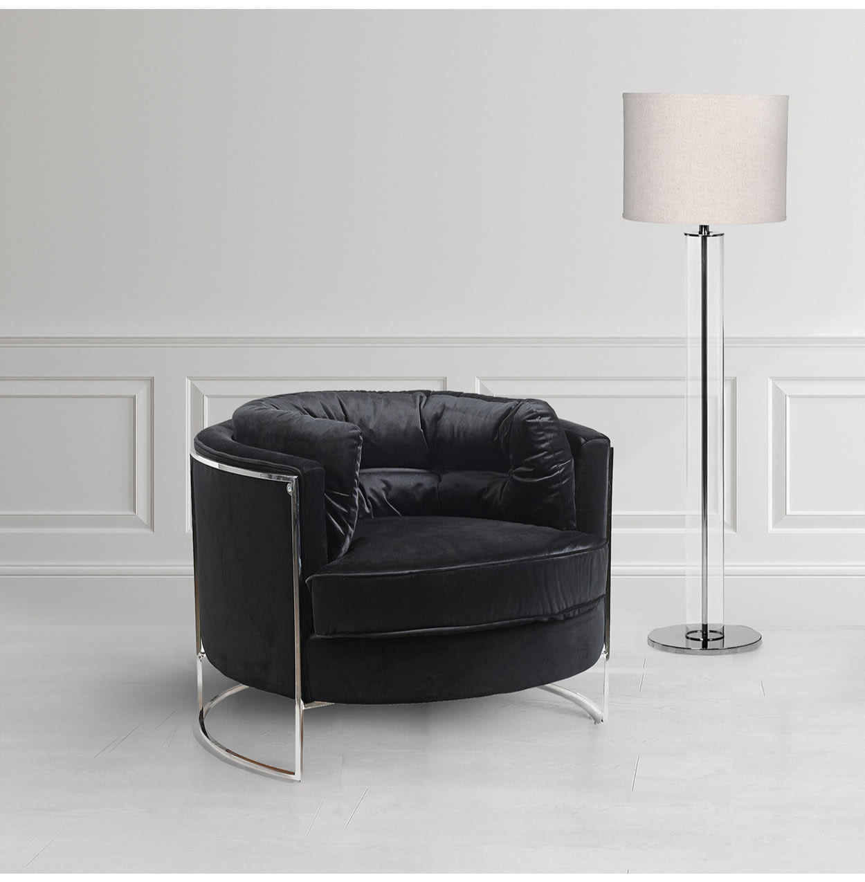 Velvet Look Black Armchair