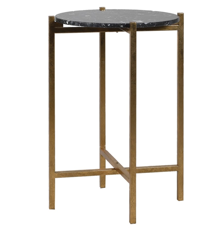 Faux Marble Side Table with Brushed Iron Frame