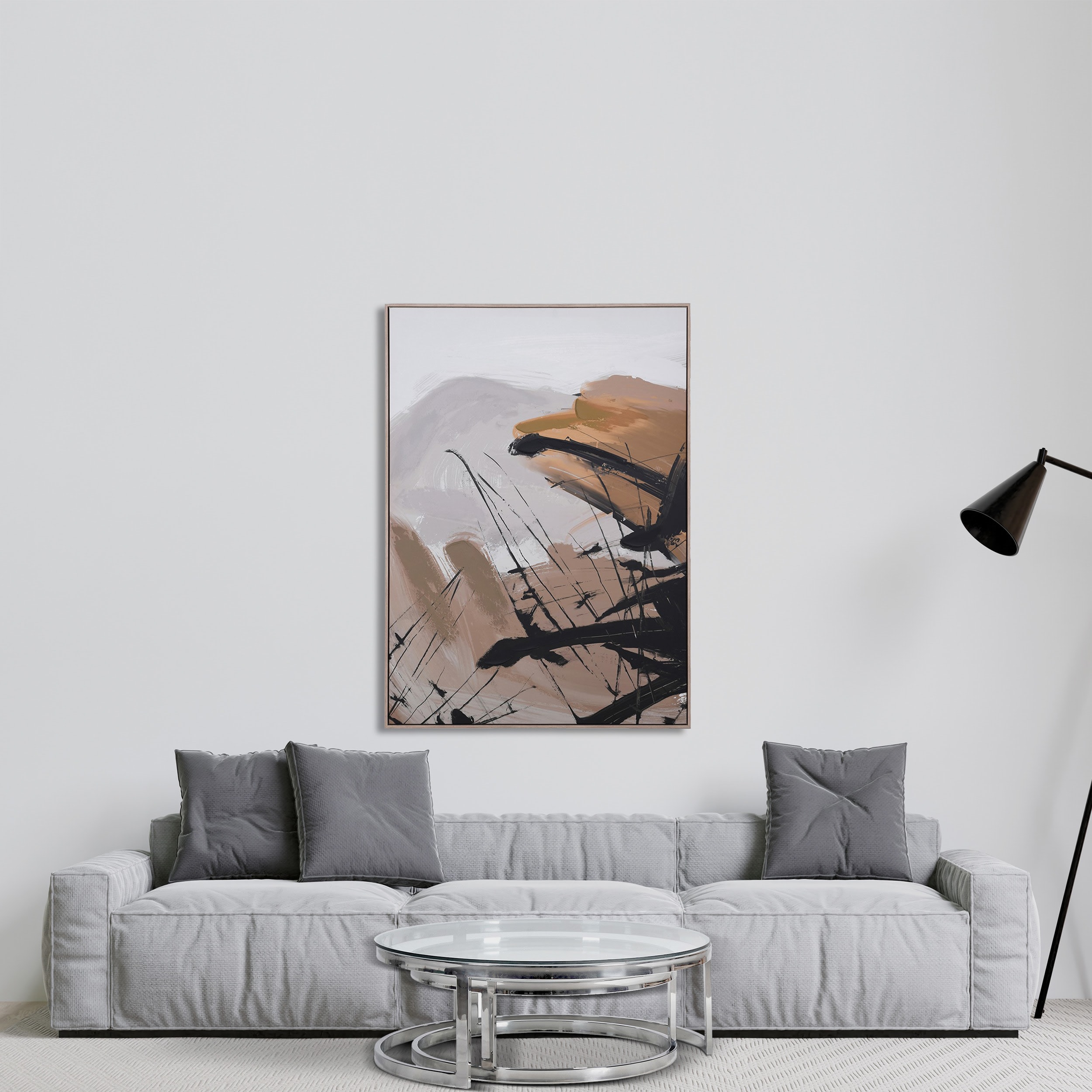 Beige Tonal Brush Stroke Wall Canvas