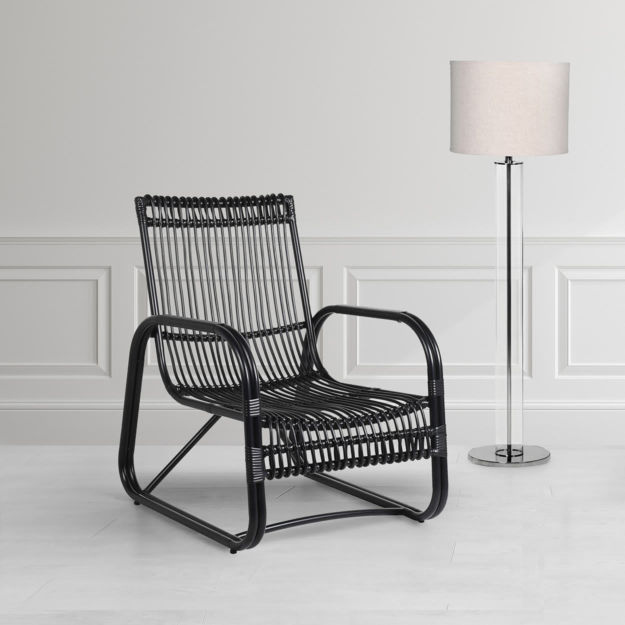 Black Rattan and Metal Lounger Chair 