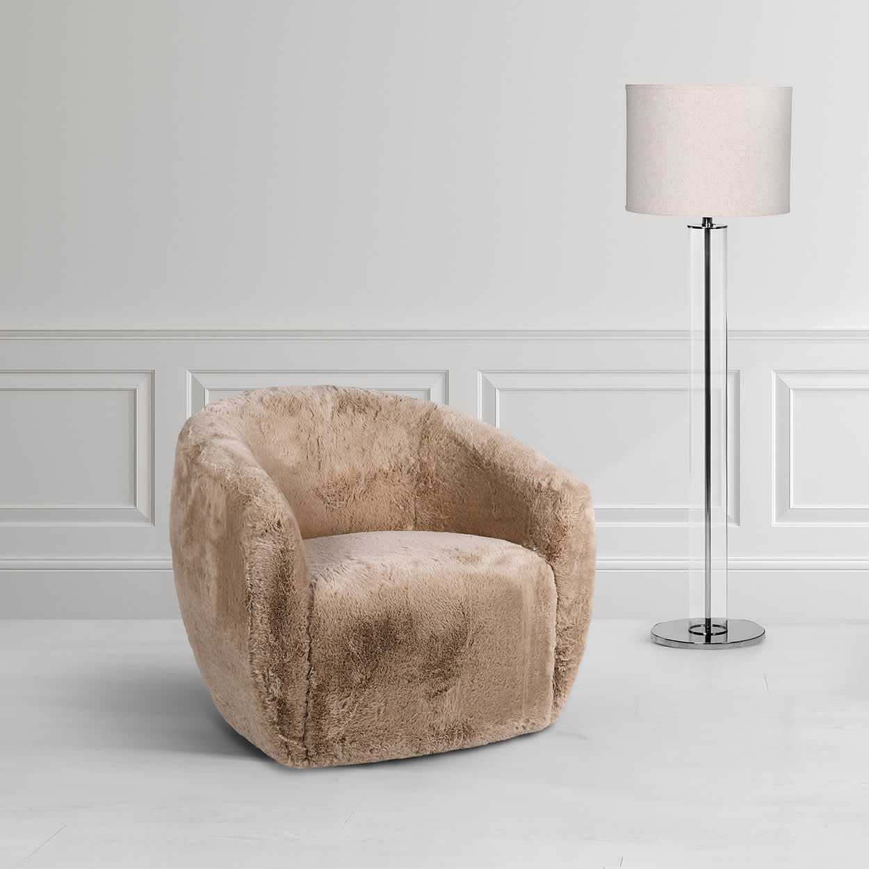 Biscuit Faux Sheepskin Swivel Chair