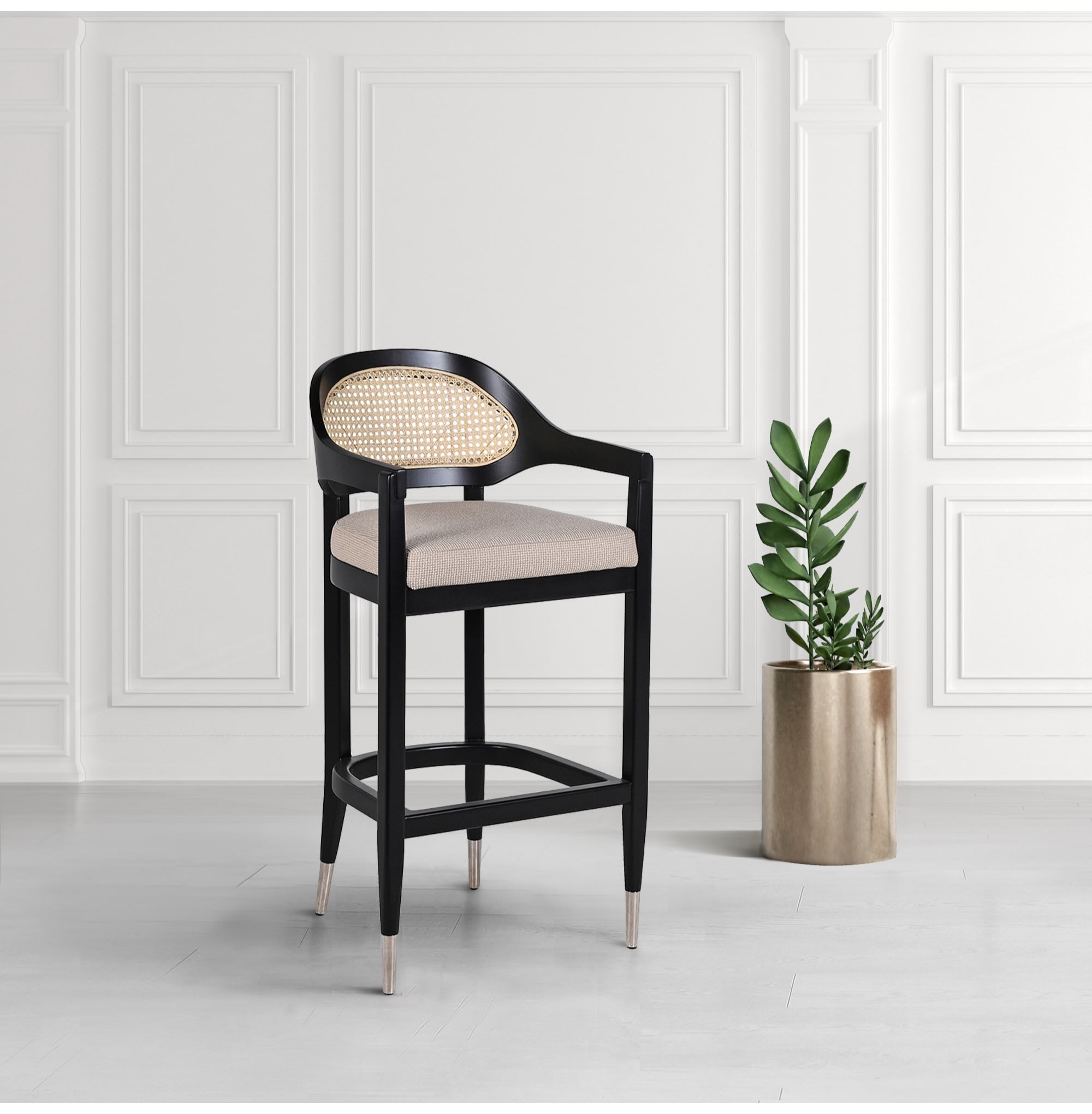 Linen and Rattan Barstool