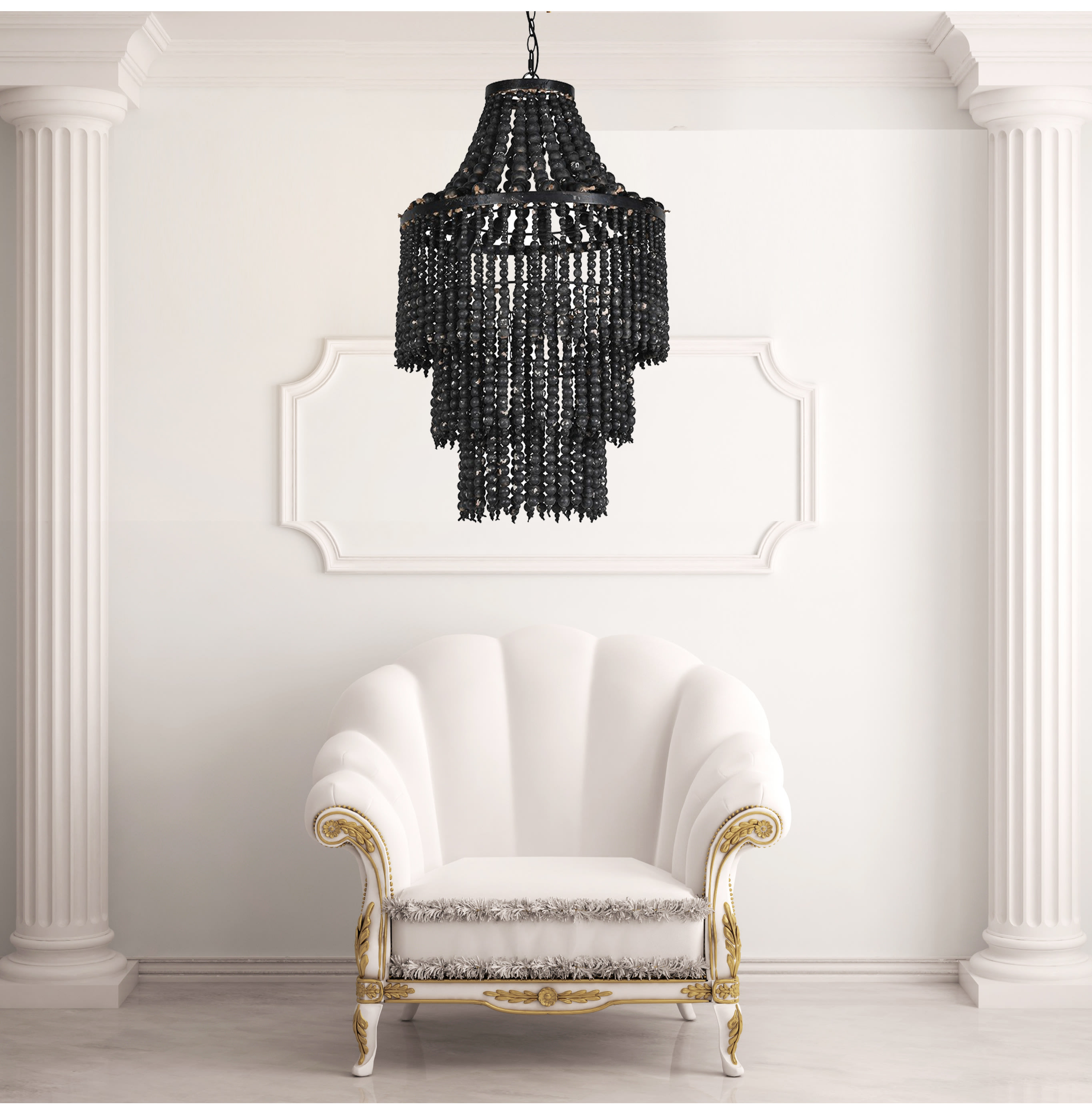 Black Beaded 3 Tier Chandelier