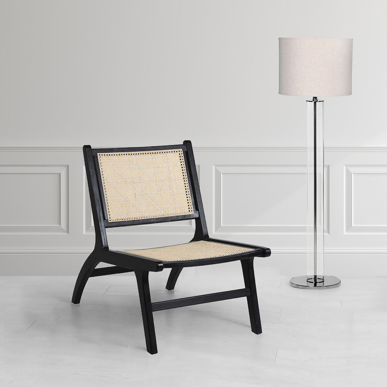 Black Wooden with Rattan Back French Bergere Chair