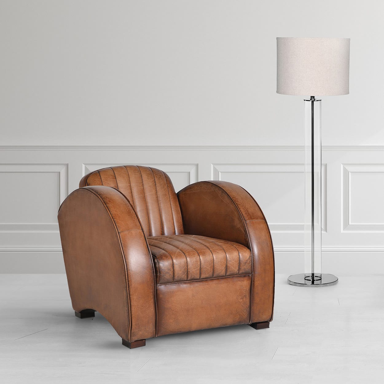 Low Back Retro Tan Brown Leather Armchair
