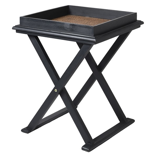 Black Painted X Leg Side Table with Rattan