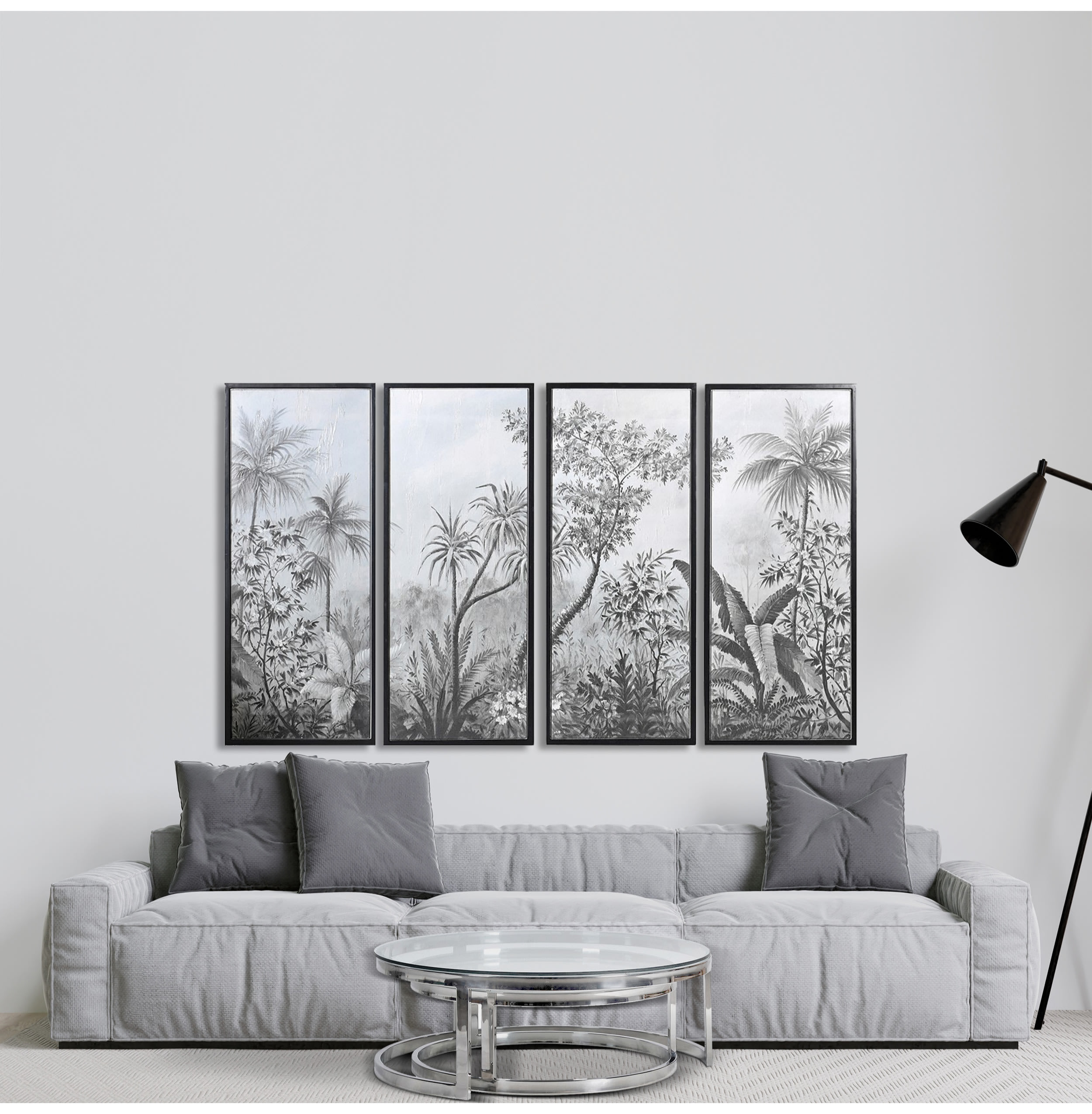 Set of 4 Monochrome Palm Tree Pictures