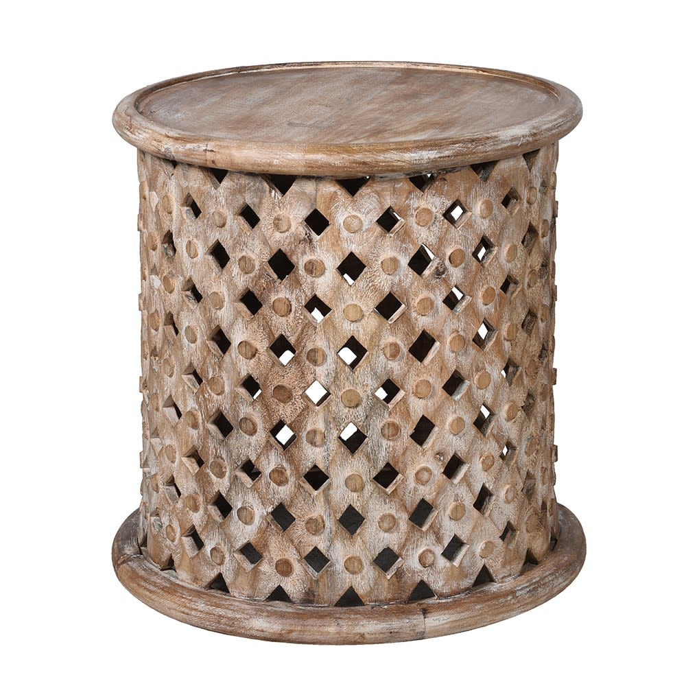 Lattice White Wash Side Table