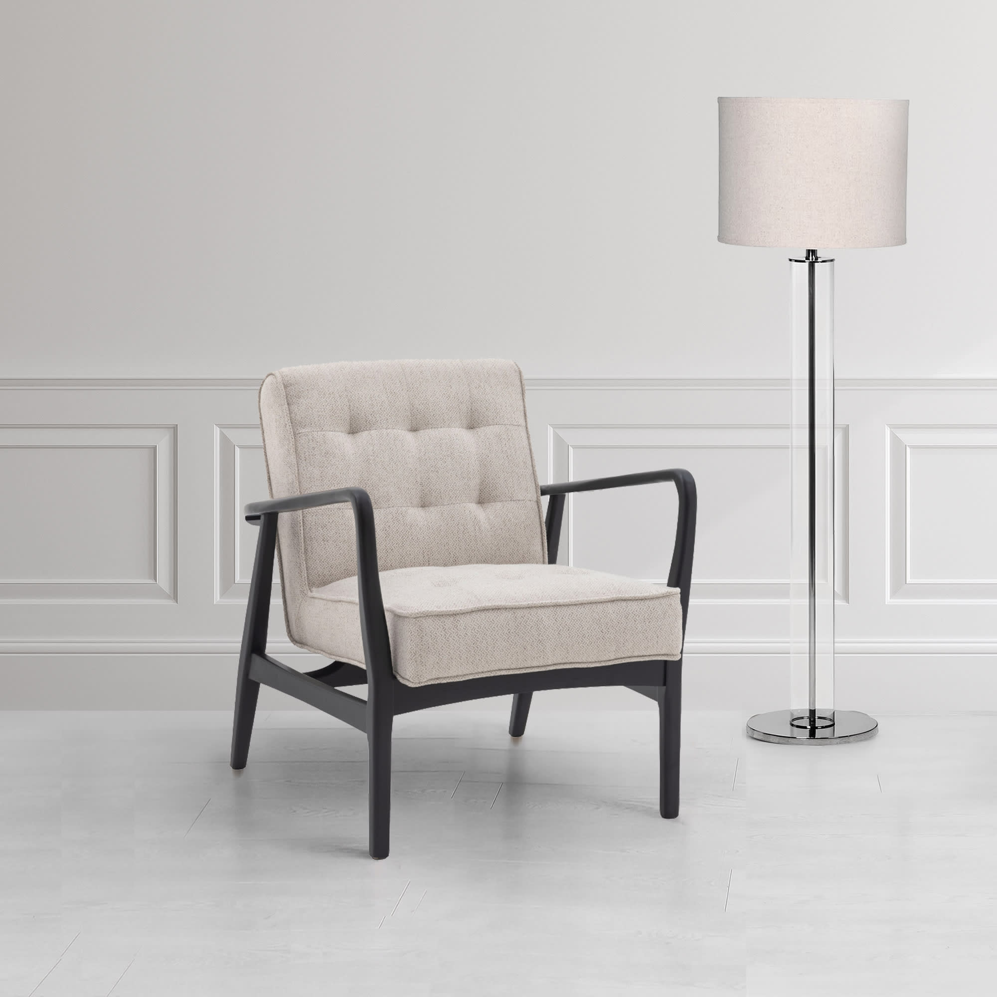 Oatmeal Pleated Armchair with Contrast Frame