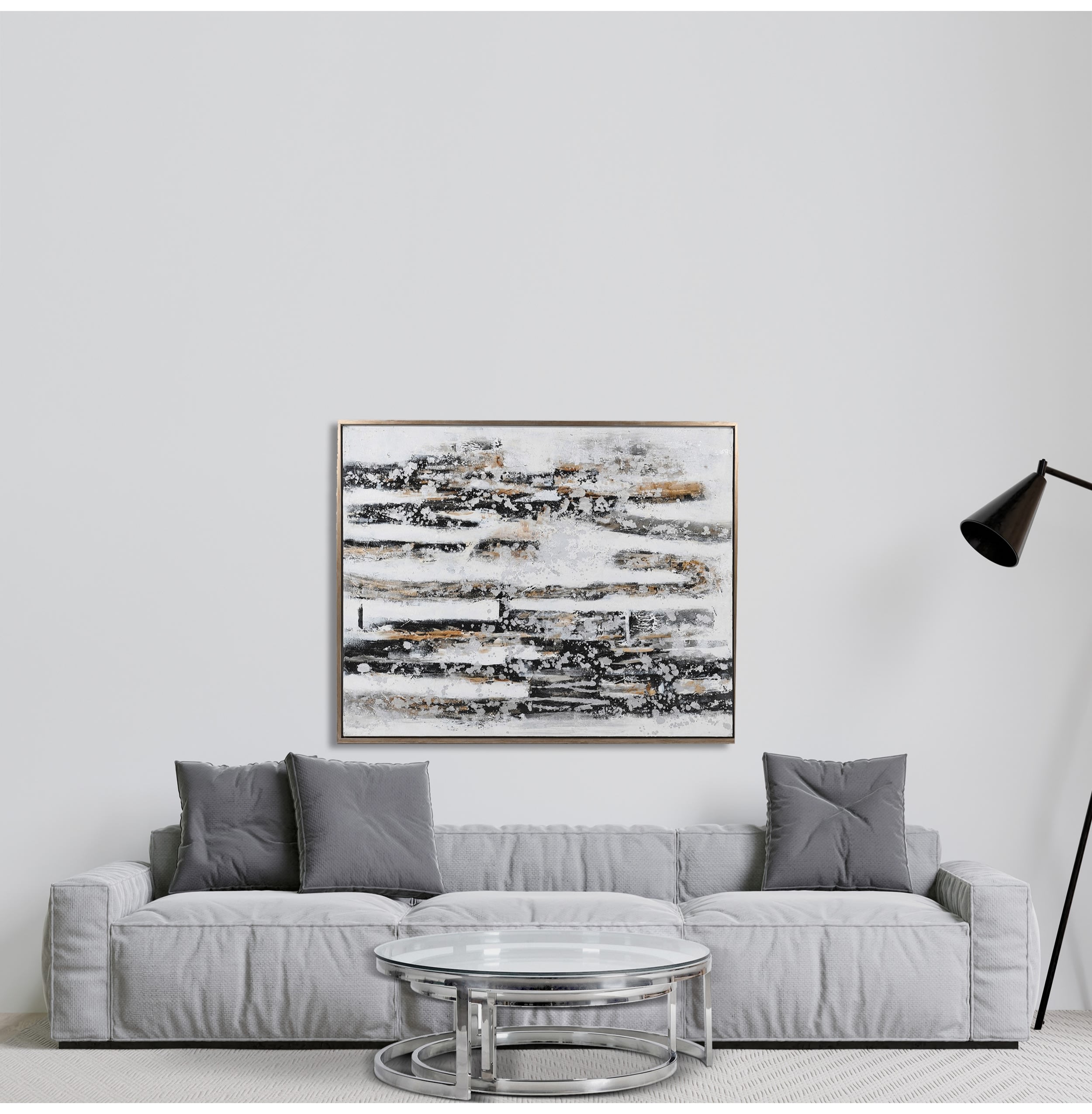 Black White Gold Abstract Art in Frame