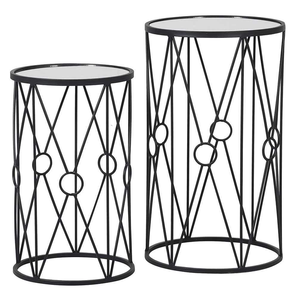 Set of 2 Iron Mirror Top Side Tables