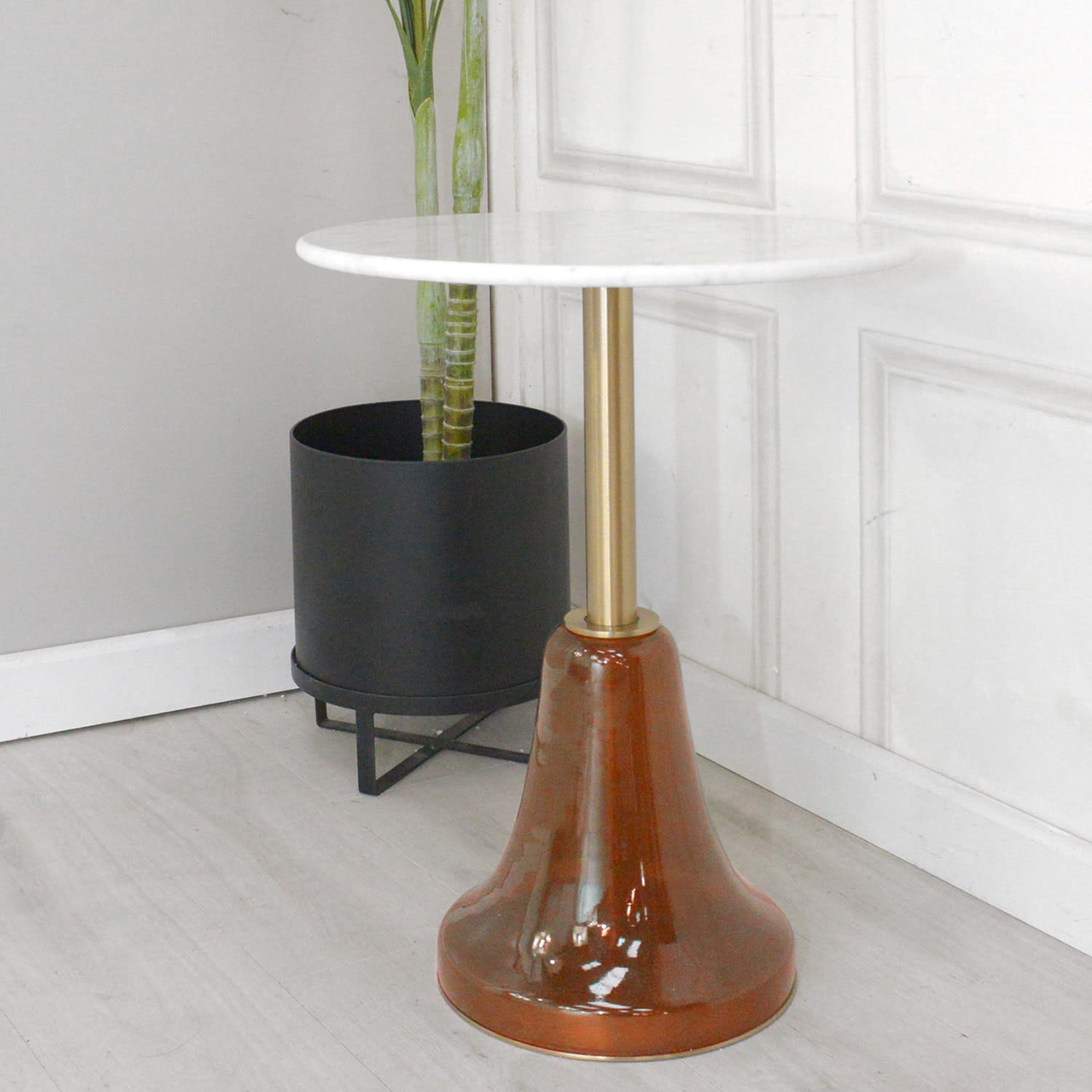 Arcade Sangas Orange Side Table with Marble Top