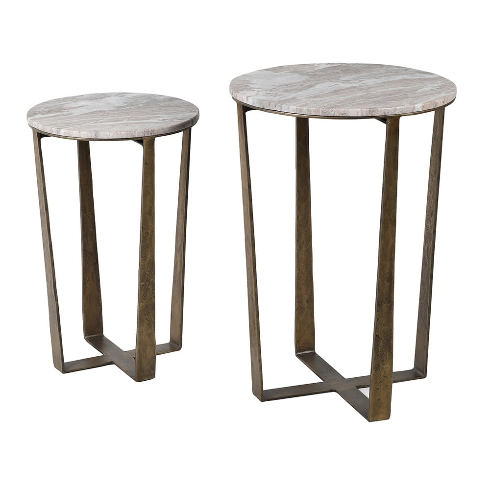 Set of 2 Ohio Marble Top Side Tables