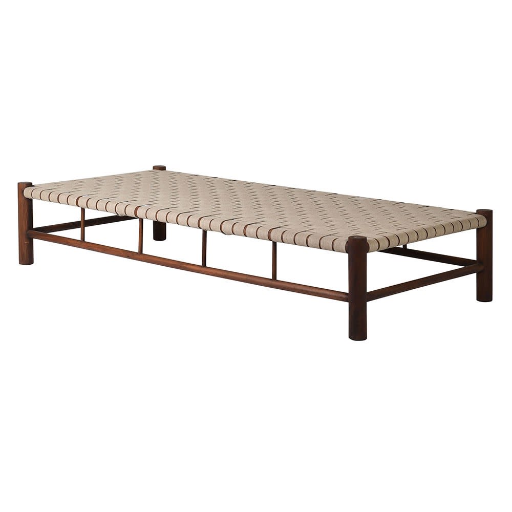 Woven Linen Bench with Wooden Frame
