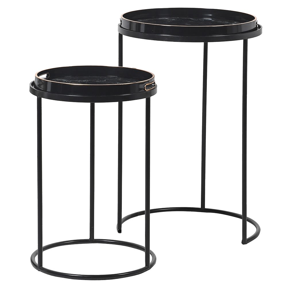 Set of 2 Black Marble Effect Tray Nest of Tables
